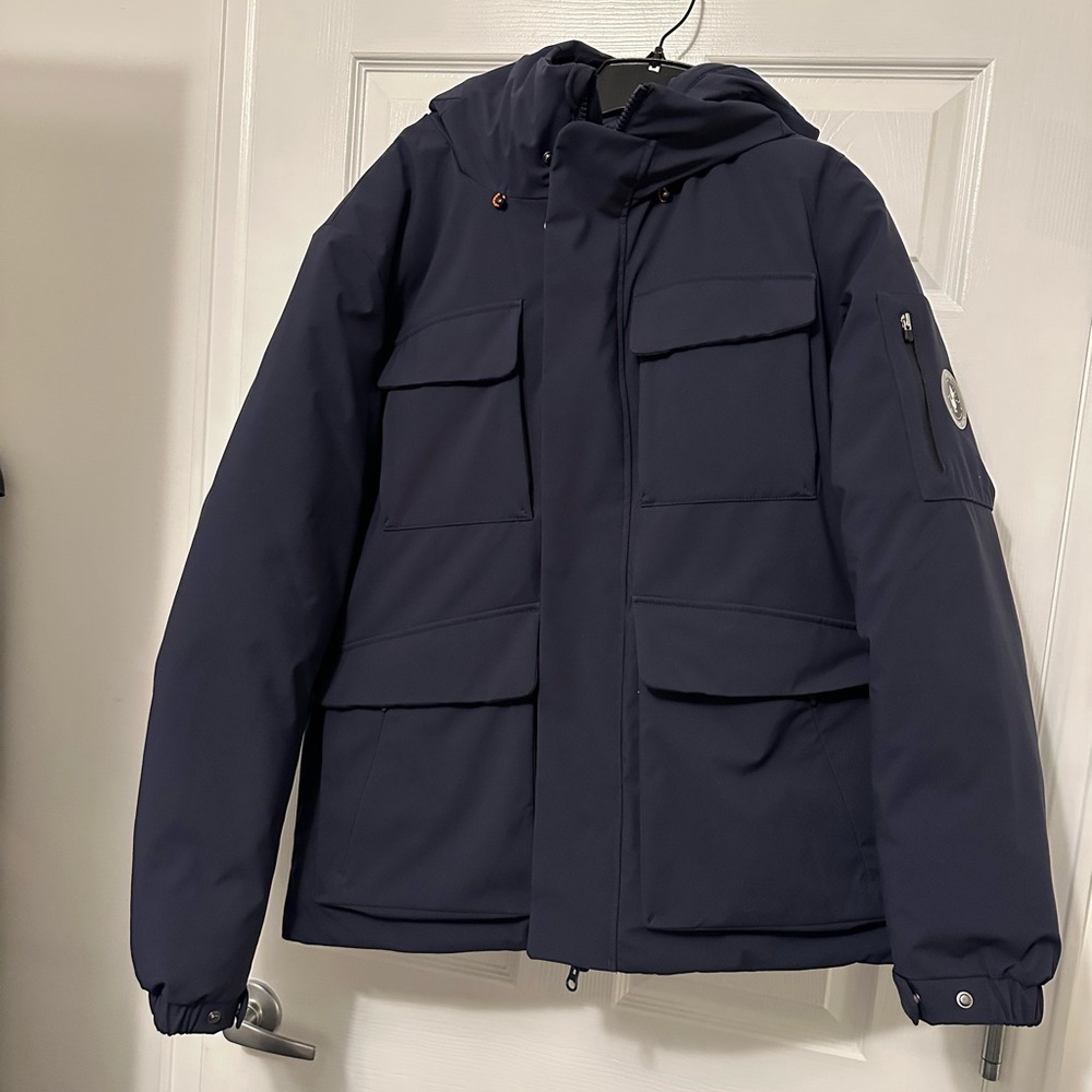 Save the Duck Men’s Parka Elon in Navy Blue Large Insulated Warm Jacket Coat